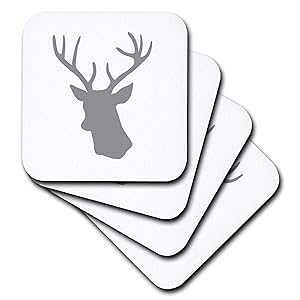 3dRose CST_179695_1 zCgɃO[̎̓̃VGbg _ȃO[̎ pt \tgR[X^[ (4Zbg) 3dRose CST_179695_1 Grey Deer Head Silhouette on White Modern Gray Stag with Antlers Soft Coaster (Set
