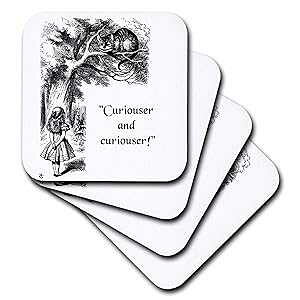 3dRose CST_193785_1 Curiouser and Curiouser svc̍̃AX CX L̖ \tg R[X^[ (4 Zbg) 3dRose CST_193785_1 Curiouser and Curiouser Alice in Wonderland Lewis Carroll Quote Soft Coasters (Set of 4)