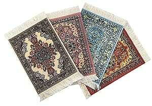 Inusitus Rug Coasters, Set of 4 Turkish Carpet Style Table Drink mats, Absorbent Kitchen and Dining Accessories, Spill & drip Protection, Rectangular
