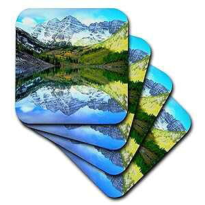 3dRose USA, Colorado. Rocky Mountains, Bells Reflect in Maroon Lake. -Soft Coasters, Set of 4 (CST_207843_1),Red