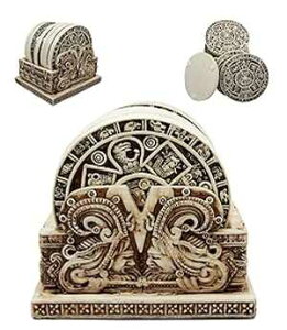 MtgƑ ÑAXeJ̈̐_X mNV{ R[X^[6Zbg z_[ut Baniful Gifts & Decors Ancient Aztec Demonic Gods Warrior Rank Symbols Set of 6 Coasters with Holder Figurine