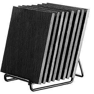 Juvale Set of 8 Square Black Slate Coasters with Holder for Coffee Table (4x4 in)