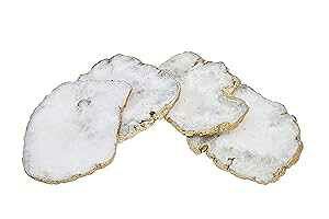 �S�f�B���W���[ �z���C�g �N�H�[�c �R�[�X�^�[ �u���X�G�b�W 4���Z�b�g Godinger White Quartz Coasters Brass Edge, Set of 4