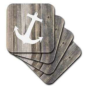 3dRose Image Of White Anchor On Weathered Planks, Set Of 8 Soft Coasters, set-of-8-Soft