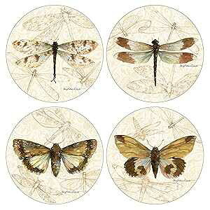CoasterStone Beautiful Butterfly and Dragonfly Wings Absorbent Coasters for Drinks