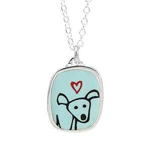 Mark Poulin Enamel and Sterling Silver Happy Dog Necklace on 16 18 20 Adjustable Sterling Chain 925 Charm Gift for Women