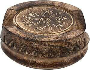GoCraft ؐR[X^[ 6 Zbg fpȖؐfUC̘@̌`̃z_[thNR[X^[ GoCraft Wooden Coasters Set of 6 Handmade Drink Coasters with Lotus Shaped Holder in Rustic Wood Design Carv