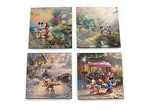 Trend Setters Disney Mickey and Minnie Mouse Glass Coaster - Sweetheart Collection - Thomas Kinkade - Comes with Stylish Modern Wooden Holder