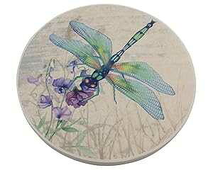 Trinsi Absorbent Ceramic Stone Coasters, Dragonfly ,Set of 4 Stone Coasters