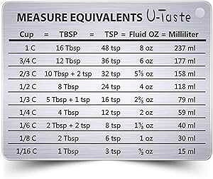 U-Taste Professional Measurement Conversion Chart Refrigerator Magnet in 18/8 Stainless Steel, Conversions for Cups, Tablespoons, Teaspoons, Fluid Oz and Milliliters
