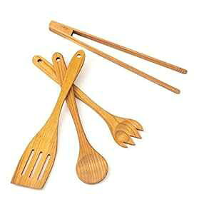 Tuuli Kitchen ؐLb`pi 4 _Zbg `F[Ebh (o[xL[gOANbLOXv[AtH[NAXp`) Tuuli Kitchen 4 Piece Wooden Kitchen Utensils Set Cherry Wood (BBQ Tongs, Cooking Spoon