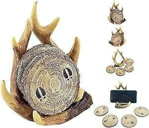 Bellaa 23295 Drink Coasters Set Deer Antler Table Beverage Holder Set 5 Pcs Outdoors Rustic Old West Home Decor Cabin Theme Lodge Mountain Man Cave Art
