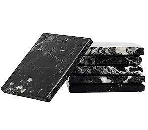 Radicaln Marble Coasters for Drinks 3.5 Inches Black Handmade Square Coasters Set of 6 - Coasters for Coffee Table - Drink Coasters