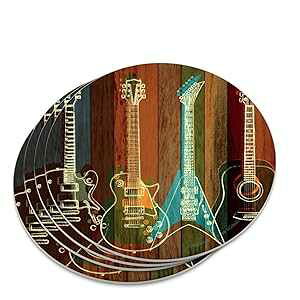 M^[ GNgbN AR[XeBbN bN[ Ebhpl mxeB R[X^[ Zbg GRAPHICS & MORE Guitars Electric Acoustic Rock and Roll Wood Paneling Novelty Coaster Set