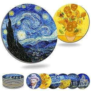 WOW DING Coasters for Drinks Ceramic Van Gogh Art Coasters Set - Use 6 Famous Van Gogh Paintings, Unique Housewarming Gifts for New Home Decorative by WOWDING