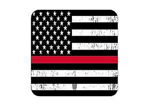 Rogue River Tactical Thin Red Line USA Flag Tattered Drink Coaster Set of 4 Gift for Firefighter Fire Department FD Home Kitchen Barware