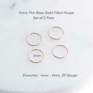 2yAZbg 14K [YS[htBht[v 6mm ܂ 0.23 C` 22 Q[W nO^Cj[nhChCO Abp[C[sAX Fashion Art Jewelry Set of 2 Pairs 14K Rose Gold Filled Hoops 6mm o