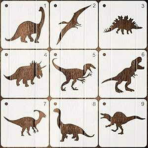 9 s[XXeVvX`bNq`XeVėp\ȒGXeV DIY Ntg Coocamo 9 Pieces Dinosaurs Stencils Plastic Kids Drawing Stencils Reusable Hollow Out ting Stencils for DIY Craft