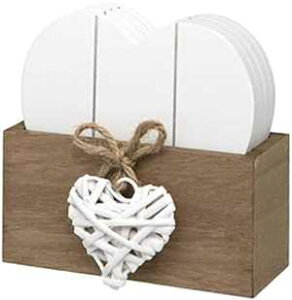 E[un[gfUC ؐn[g^R[X^[4Zbg X^ht Maturi Woven Heart Design Set Of 4 Wooden Heart Shaped Coasters With Stand
