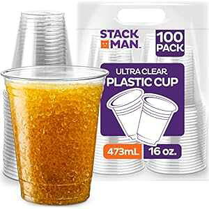 NX^NAĝăvX`bNJbv PET [100 pbN - 16 IX] Stack Man Crystal Clear Disposable Plastic Cups PET [100 Pack - 16 oz.]