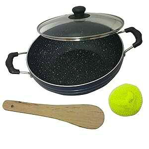 mXeBbNpKXWtƒpLb`ړIgpmXeBbNtCpؓ畽 SHRIYA Non-Stick Cookware Cooking with glass lid Multipurpose Use for Home Kitchen Non Stick Frying Wok Flat