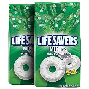 LIFE SAVERS Mints Wint-O-Green �n�[�h �L�����f�B�A�p�[�e�B�[ �T�C�Y �o�b�O�A50 �I���X�A2 �p�b�N LIFE SAVERS Mints Wint-O-Green Hard Candy, Party Size Bag, 50 Ounce, Pack of 2