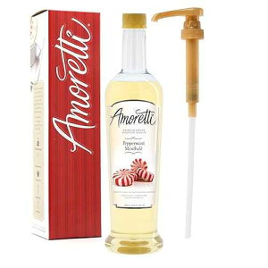 Amoretti - Premium Peppermint Syrup, 94 Servings Per Bottle (750 ml), with Pump for Flavoring Coffees, Cocktails, and other Beverages, Gluten Free, GMO/GEO Free, Preservative Free