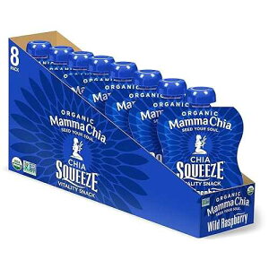 Mamma Chia Organic Vitality Squeeze Snack, Wild Raspberry, USDA Organic, Non-GMO, Vegan, Gluten Free, and Kosher. Fruit and Vegetables with only 70 Calories. 3.5 Ounce (Pack of 8)