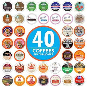 Crazy Cups Coffee Pods Variety Pack Sampler from Top Brands, Assorted Single Serve for Keurig K Cups Coffee Makers, 40 Unique Cups