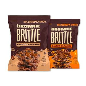 Brownie Brittle Chocolate Chip & Salted Caramel Thin and Crispy Sweet Snacks (Pack of 20, 1 oz), Rich Gourmet Brownie Bites Dessert