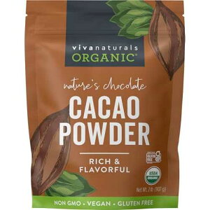 Viva Naturals Organic Cacao Powder, Unsweetened, 2 lb (907 g) Rich Dark Chocolate Flavor, Perfect for Baking, Smoothies & Hot Chocolate Vegan, Keto, Paleo, Non-GMO & Gluten-Free Cocoa Powder