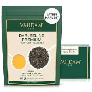 VAHDAM, First Flush Darjeeling Tea - 50 Cups (3.53oz) Loose Leaf Black Tea - Flowery, Aromatic & Delicious Picked, Packed & Shipped Direct From India Champagne Of Teas Mellow & Fragrant