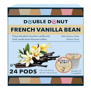 Double Donut Coffee French Vanilla Coffee Pods, Vanilla Bean Flavored in Recyclable Single Serve Vanilla Pods for the Keurig K Cups Coffee Makers, Medium Roast, from Double Donut - 24 Count