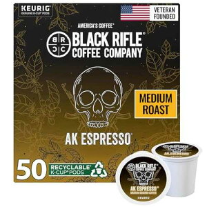Black Rifle Coffee Company AK Espresso, 50 Count, Medium Roast K Cups - Single Serve K Cups Coffee Pods - Kcup Pods Compatible with Keurig 1.0 & 2.0 - Made from Arabica Beans