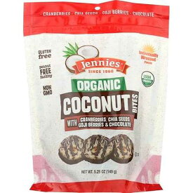 Jennies Organic Coconut Bites with Cranberries, Goji, Chia Seeds, & Chocolate 5.25oz (2 Pack) Gluten Free Peanut Free Dairy Free Individually Wrapped