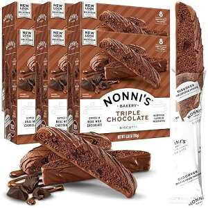 Nonni's Triple Chocolate Biscotti Italian Cookies - 6 Boxes Triple Chocolate Italian Biscotti Cookies w/Dark Chocolate - Biscotti Individually Wrapped Cookies - Kosher Chocolate Coffee Cookie 6.88 oz
