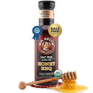 Mr. Spice Organic Honey BBQ Sauce, Salt Free BBQ Sauce (5mg/serving), Gluten Free, Low Sodium Barbecue Sauces for Marinade, Grill & Air Fryer, No Salt Award-Winning Flavor, 13.5 Ounce (Pack of 1)