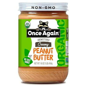Once Again Organic Creamy Peanut Butter No Sugar Added - Single Ingredient, Unsalted, Natural Peanut Butter No Palm Oil - Glass Jar, Non-GMO, Gluten Free - Smooth and Unsweetened - 1 Jar (16 oz)