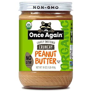 Once Again Organic Crunchy Peanut Butter, 16oz - American Classic, No Stir - Lightly Sweetened & Salted - USDA Organic, Gluten Free Certified, Vegan, Kosher - Glass Jar