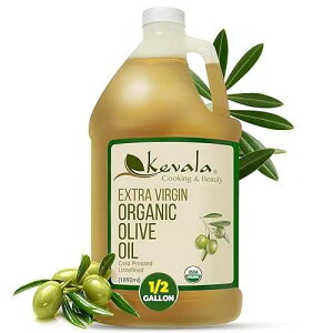 Kevala Extra Virgin Organic Olive Oil - Unrefined Cooking Oil with no Preservatives, Made with Carefully Selected Fresh Olives, Natural Kitchen Pantry Essential, Convenient Storage Size, 64 oz