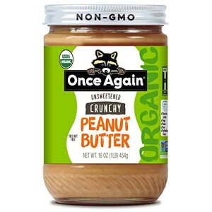 Once Again Organic Crunchy Peanut Butter, 16oz - Lightly Salted, Unsweetened - USDA Organic, Gluten Free Certified, Vegan, Kosher - Glass Jar