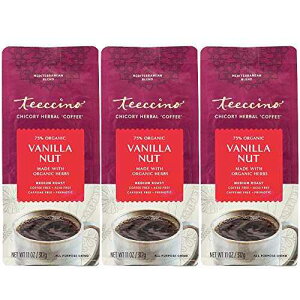 Teeccino Vanilla Nut Chicory Coffee Alternative - 11 Ounce - Ground Herbal Coffee That s Prebiotic, Caffeine Free & Acid Free, Medium Roast, (Pack of 3)