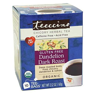 Teeccino Dandelion Tea ? Dark Roast Roasted Herbal Tea | Organic Roasted Dandelion Root | Prebiotic | Caffeine Free | Gluten Free Acid Free Coffee Alternative, 10 Tea Bags (Pack of 6)