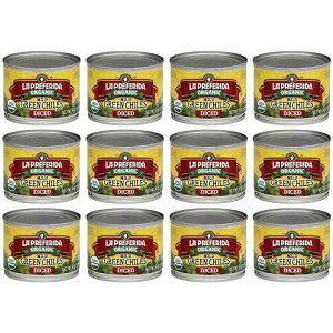 La Preferida Organic Diced Green Chile Peppers Fire-Roasted & Peeled Perfect for Tacos, Casseroles & Nachos, 4oz (Pack of12)