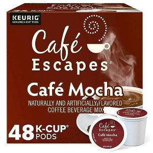 Cafe Escapes�A�J�t�F ���J �R�[�q�[�����A�V���O���T�[�u �L���[���O K �J�b�v �|�b�h�A48 �� (24 �|�b�h���� 2 ��) Cafe Escapes Cafe Escapes, Cafe Mocha Coffee Beverage, Single-Serve Keurig K-Cup Pods, 48 Count (2 Boxes of