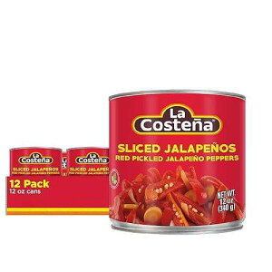 La Costena La Coste a Sliced Red Jalapeno Peppers for Mexican Food, Jalapeno Salsa, Enchiladas, Guacamole, Spicy Nacho & Taco Toppings - Pickled Vegetables - 12oz, 12 Pack Cans
