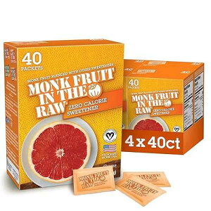 MONK FRUIT IN THE RAW, Natural Monk Fruit Sweetener, Sugar-Free, Gluten Free, Zero Calorie, Vegan Sugar Substitute, 40 Count Packets (Pack Of 4)