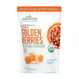 Alovitox Sun Dried Golden Berries Raw, Fresh & Organic 1 oz Contains 2g Protein & 5g Fiber, Low-Calorie & Glycemic Index With Potassium, Iron, Vitamins A & C Gluten-Free, Vegan 8 oz