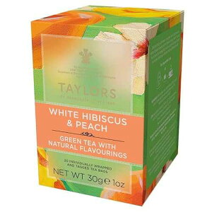 Taylors of Harrogate White Hibiscus & Peach, Green Tea Individually Wrapped Bags, 20 Count (Pack of 6), Delicate, Fruity and Sweet, Caffeinated, Enjoy Hot or Iced, 120 Teabags Total