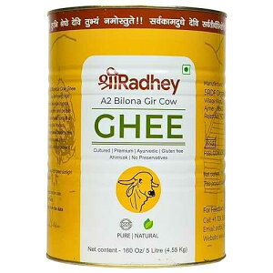 SHREE RADHEY A2 Bilona Gir Cow Ghee / 5 Litre / Traditional Bilona Method / Cultured / Premium / Immunity Booster / Pure / Natural / Healthy / Lactose and gluten free / Keto Friendly / Food Grade TIN SHREERADHEY SHR